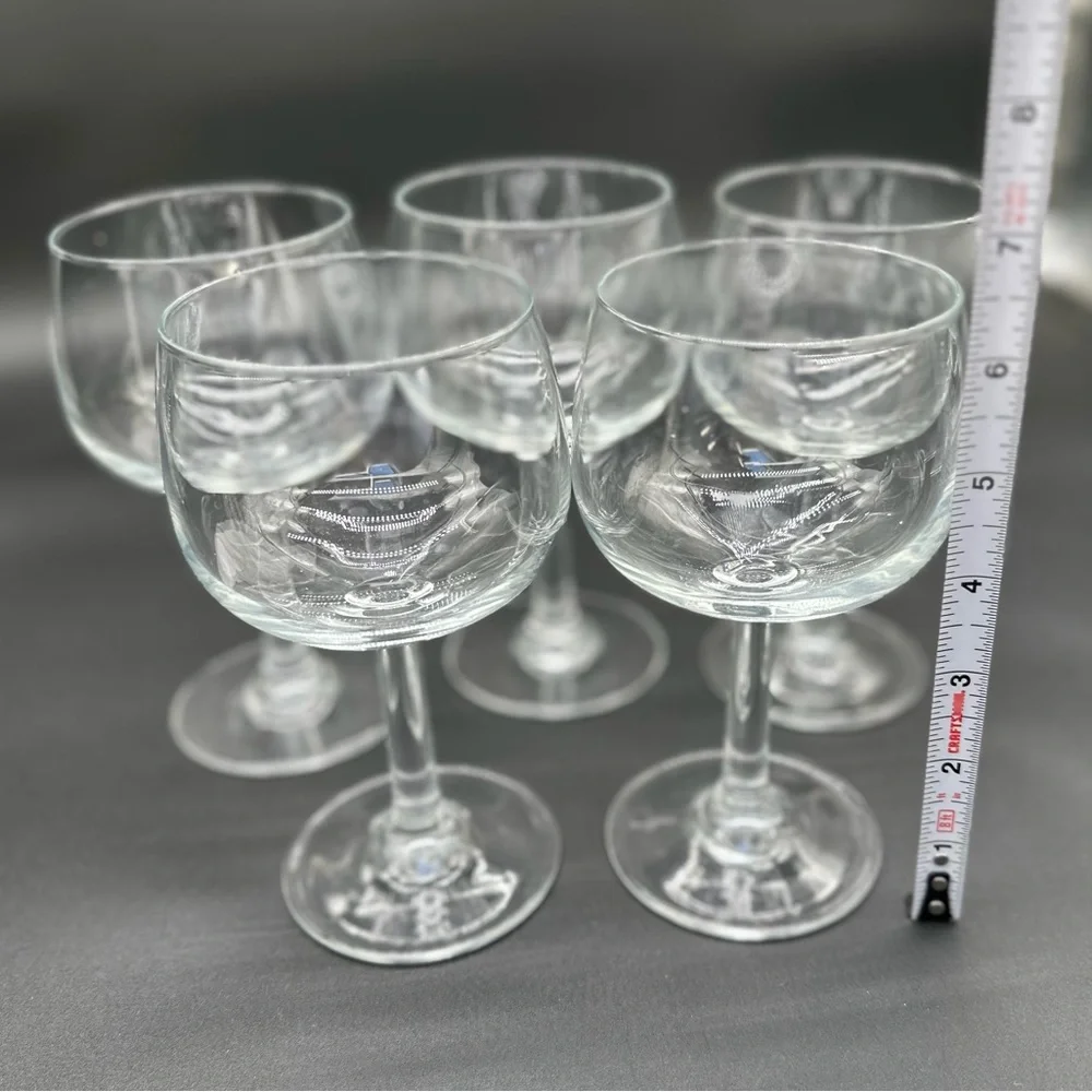 🍷 Vintage Set‎ of 5 Clear Stemmed Wine Glasses Coupe Goblets 🍷